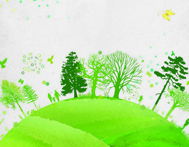 手绘创意绿树h5背景