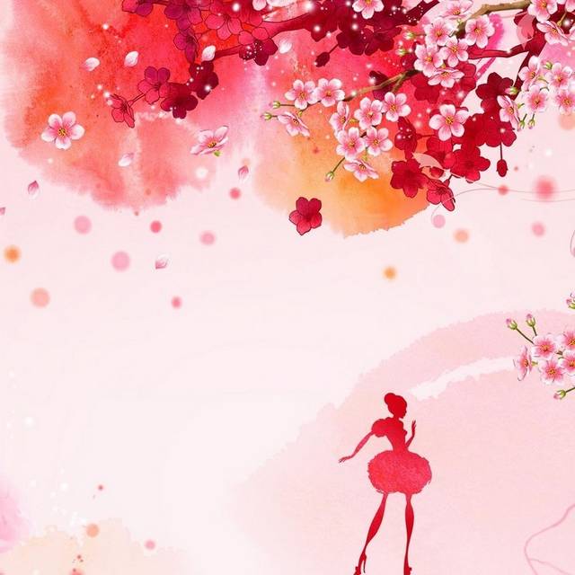 红粉花卉人物h5背景