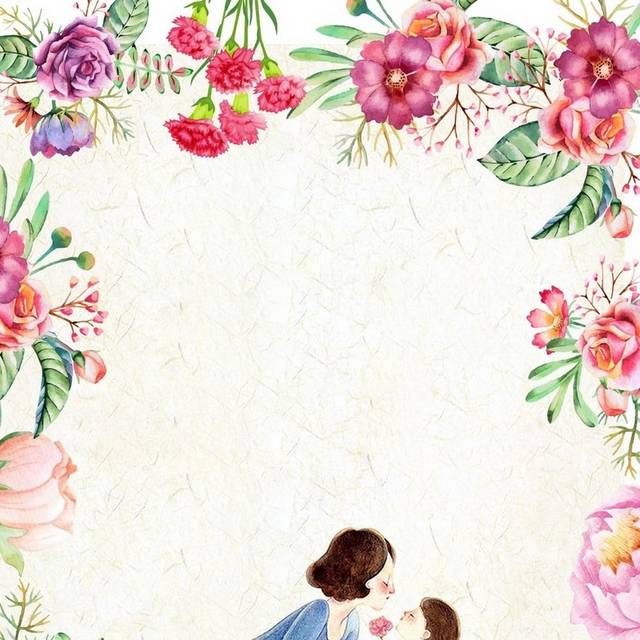 手绘母女花朵图框h5背景