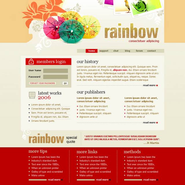 彩色雨伞网页模板