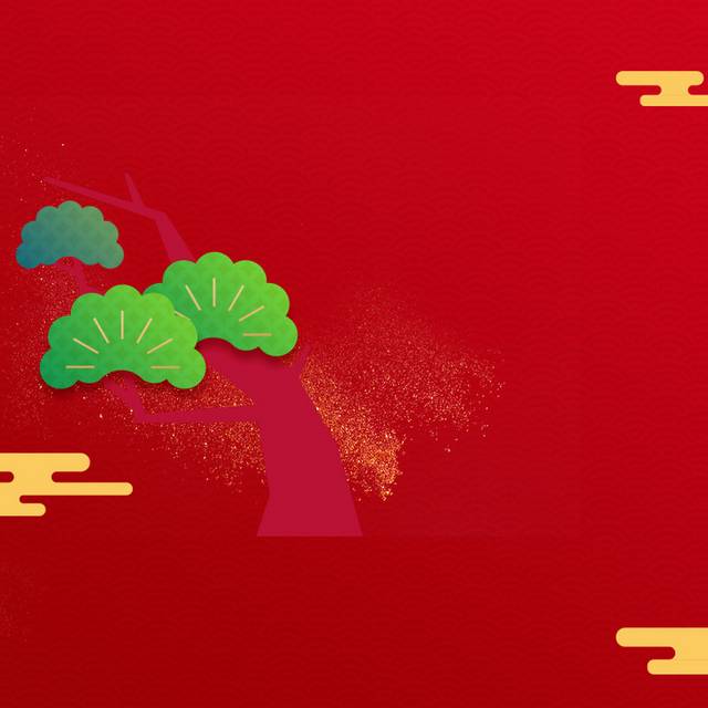 红色花纹小树主图背景