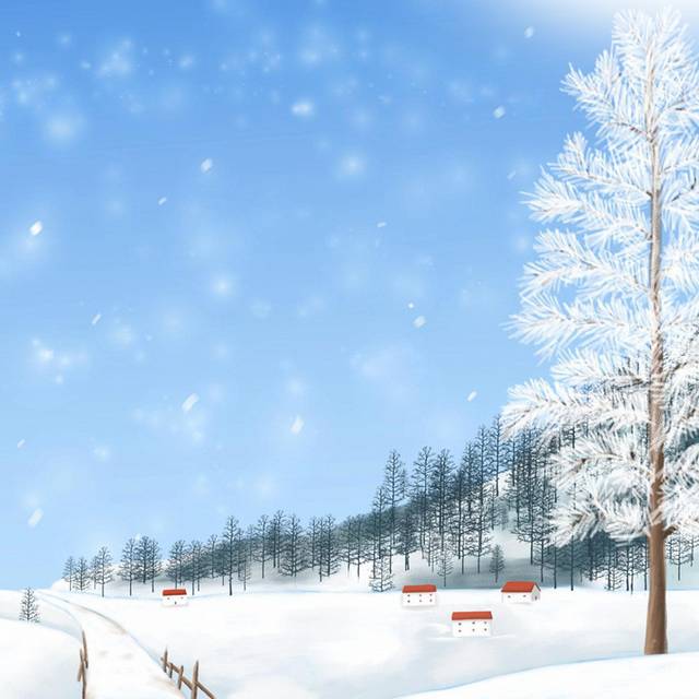 卡通雪中小屋主图背景