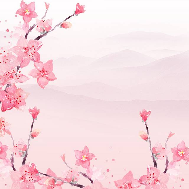 浪漫粉色手绘桃花主图背景