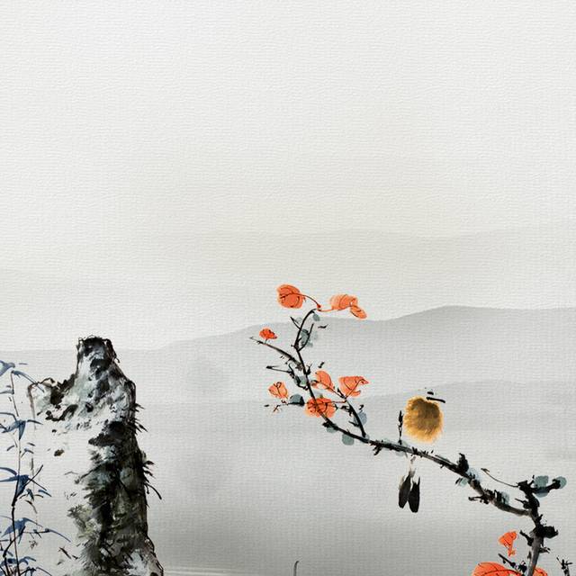 中国风水墨山峰小鸟主图背景