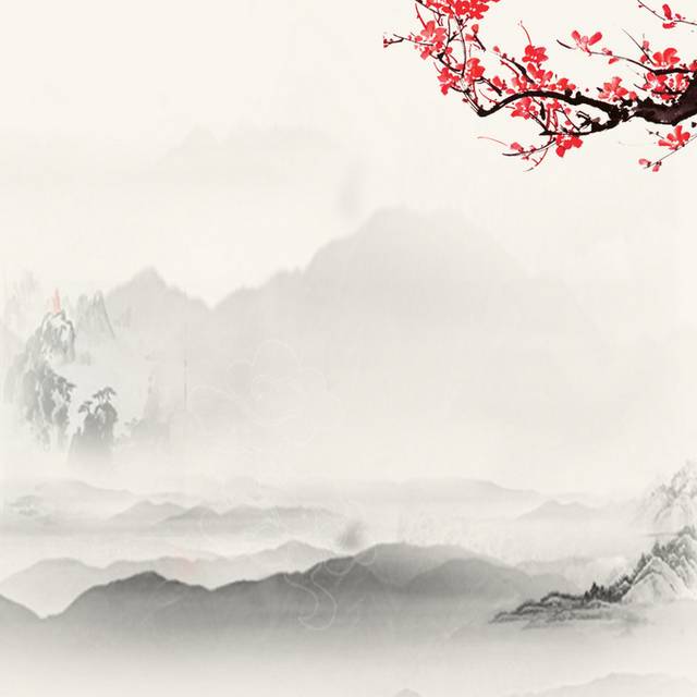 中国风红梅山水主图背景