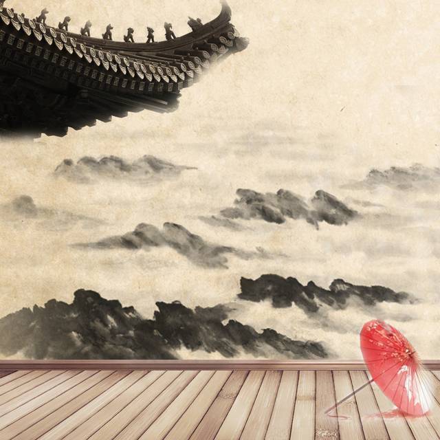 中国风屋檐折纸伞主图背景