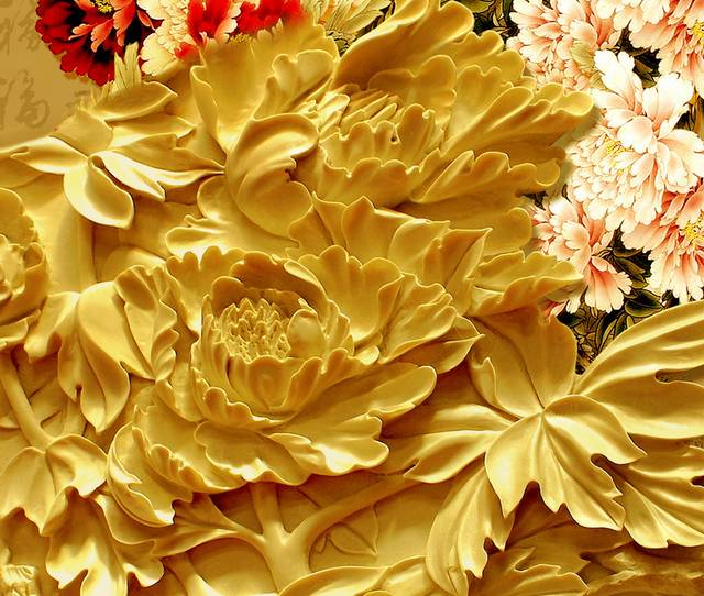 金色立体牡丹花背景