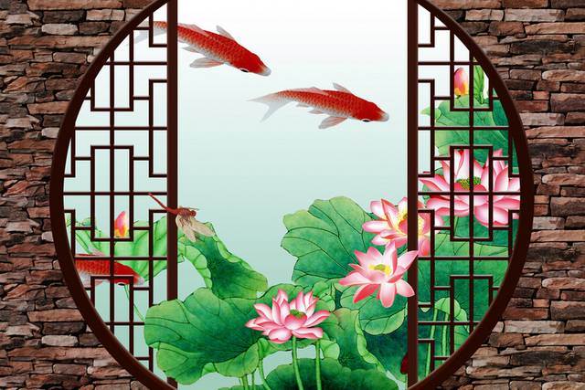 中国风蜻蜓荷花背景