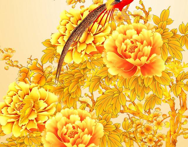 花開富貴圖 花开富贵牡丹图新中式无框圆形牡丹贴画客厅玄关餐厅