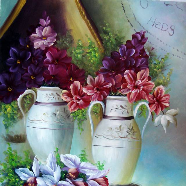 瓷瓶花朵油画素材