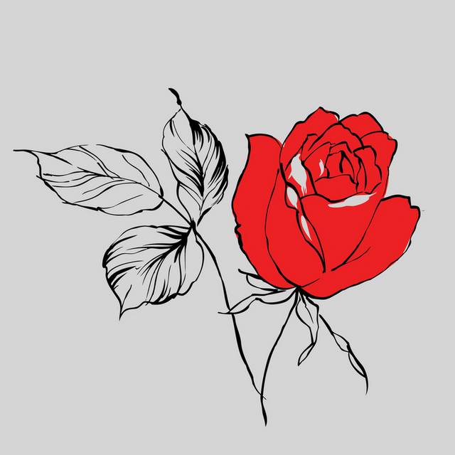 手绘红玫瑰无框画2