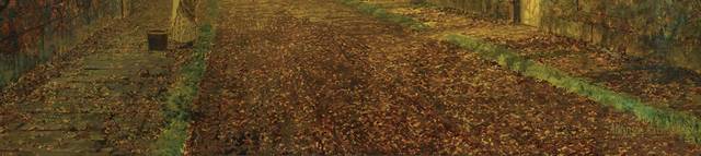 秋日落叶的路风景油画