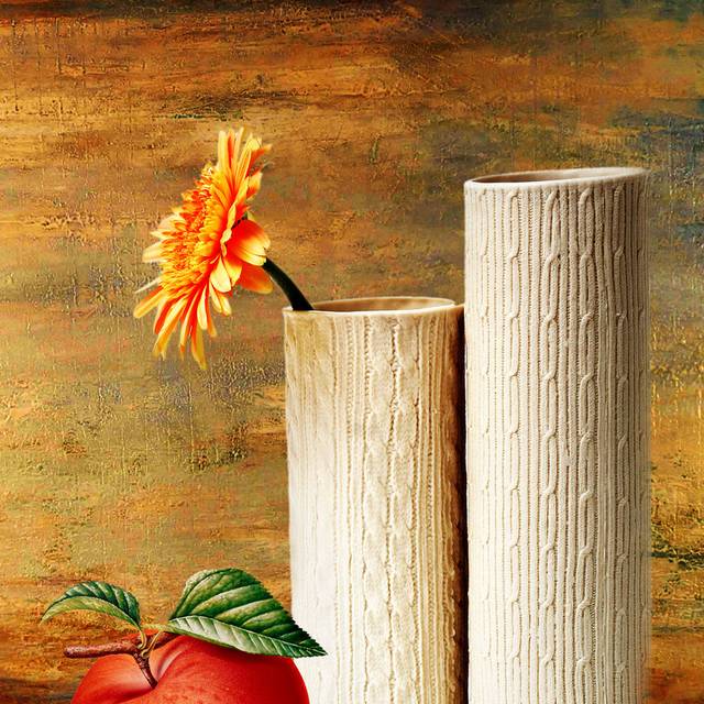 花瓶手绘花朵苹果装饰画1