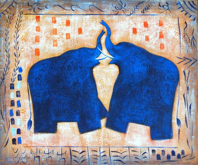 抽象蓝色大象无框画