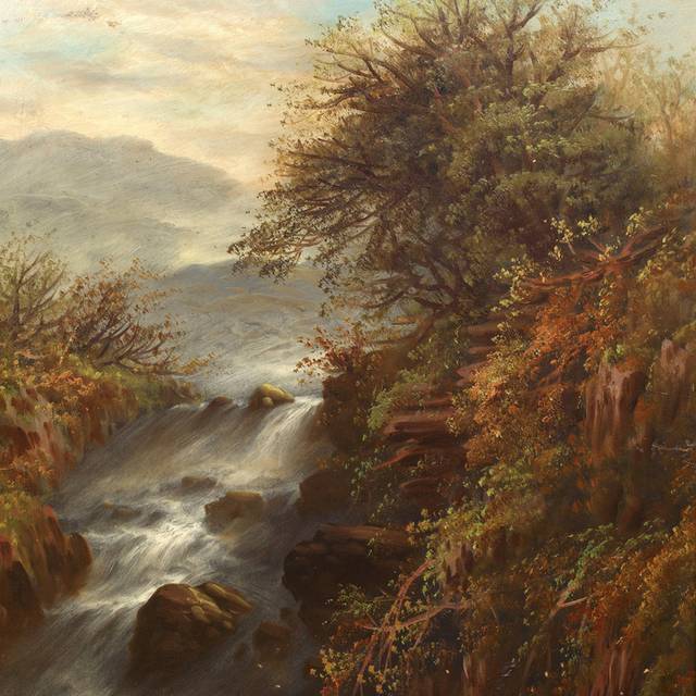瀑布风景油画