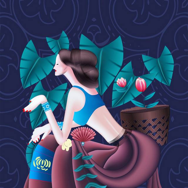 蹲着的女人装饰画素材