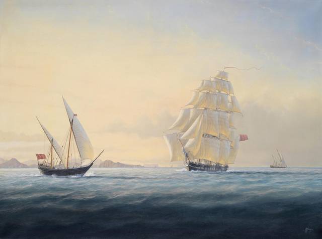 航行的帆船风景油画