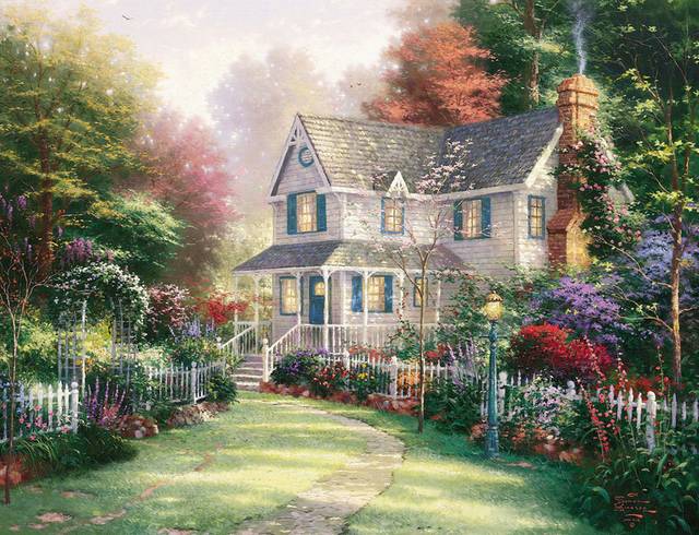 美丽的花园别墅风景油画