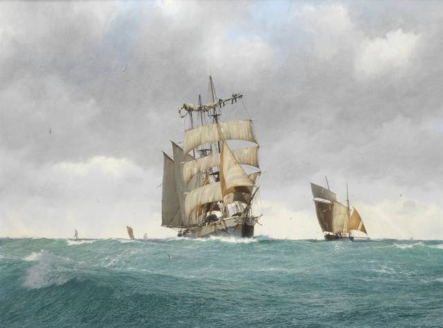 大海中的帆船风景油画