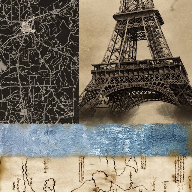 复古地图巴黎铁塔无框画