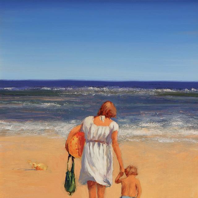 海边的母子无框画