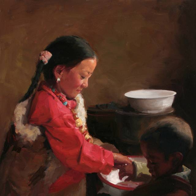 藏族姐弟无框画