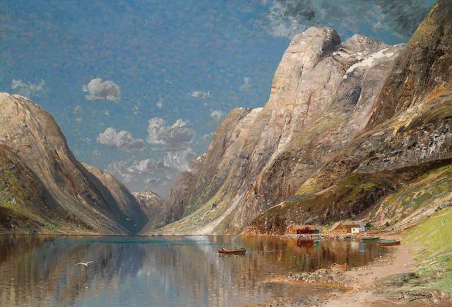 湖景风景油画