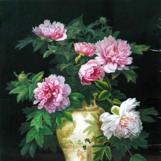 古典花瓶花朵油画素材