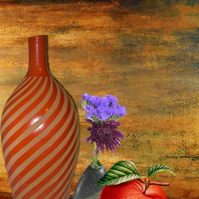 花瓶手绘花朵苹果装饰画