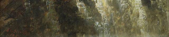 飞流的瀑布风景油画