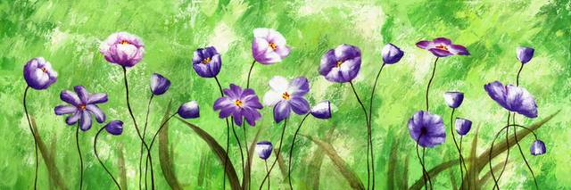手绘油彩紫色花卉装饰画