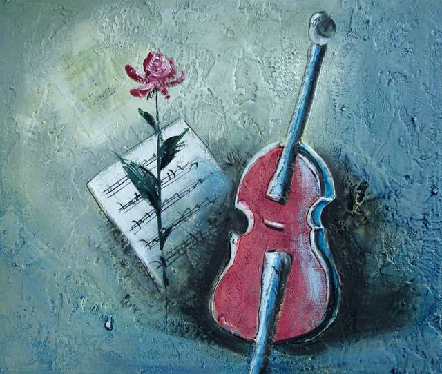 花朵与小提琴无框画