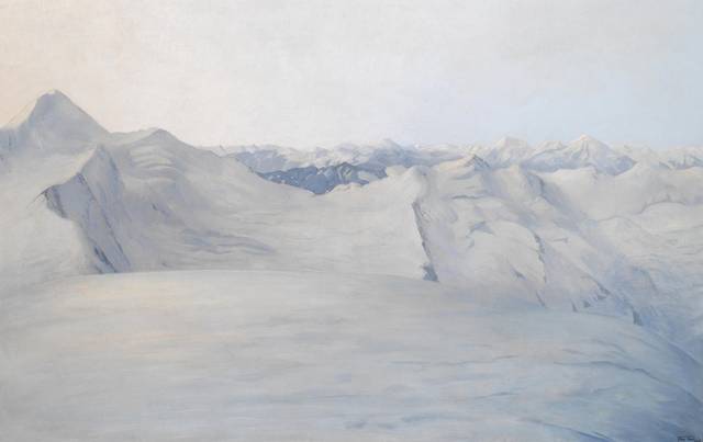 雪山顶风景油画