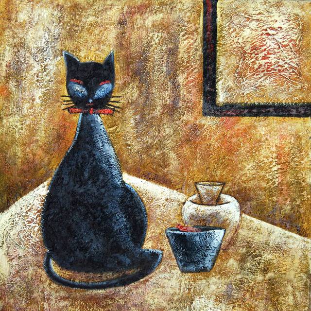 抽象黑猫无框画
