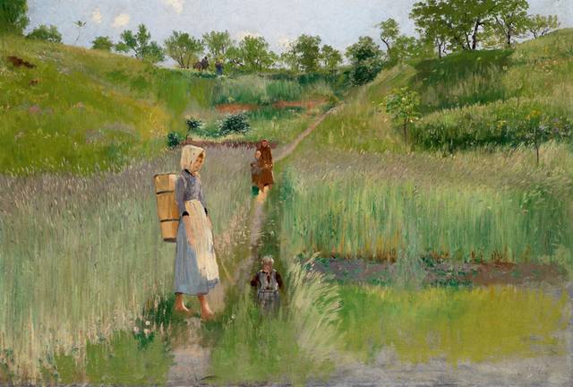 农妇风景油画