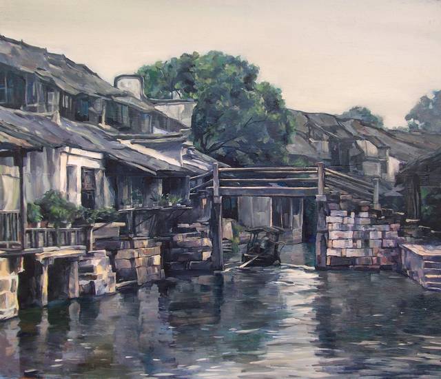 彩色精美水乡油画