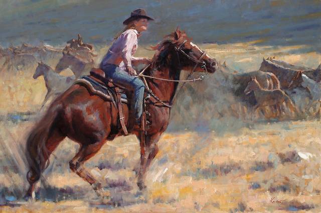 骑着马的牛仔女孩无框画