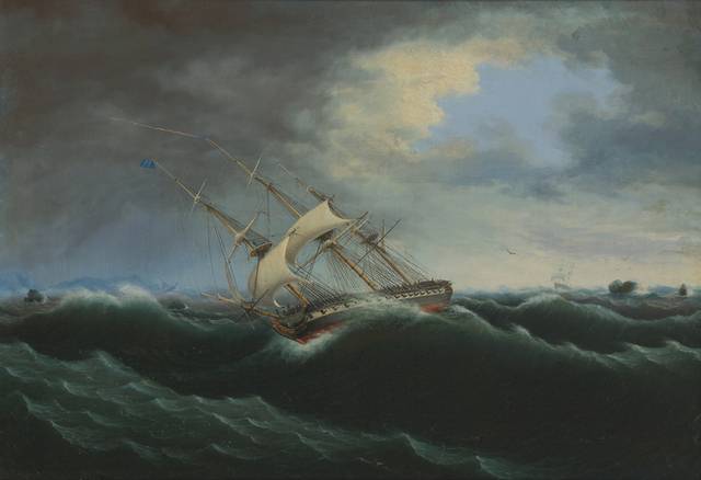 海浪中的危船风景油画
