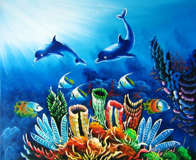 海底生物油画装饰画