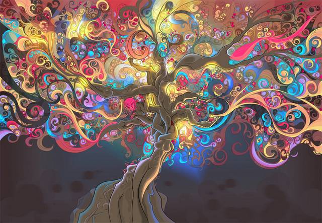 彩色绚丽大树装饰画