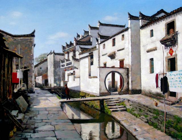 中国水乡油画