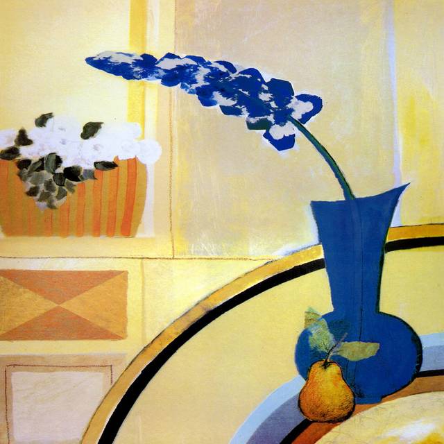 抽象蓝色花瓶和梨无框画