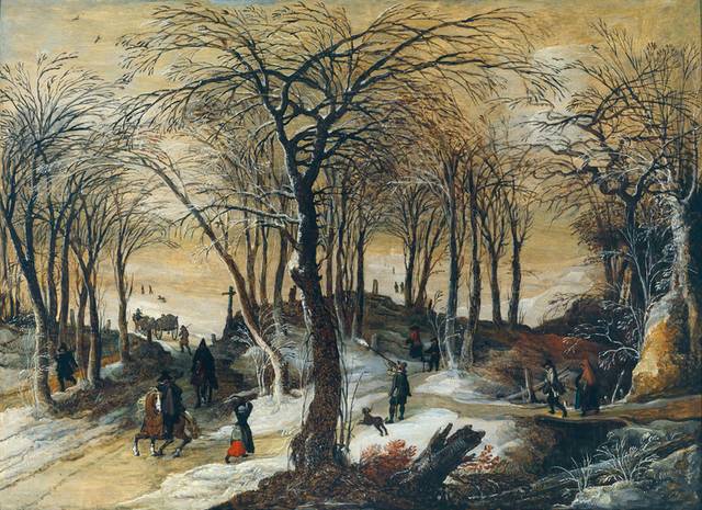 雪中猎人风景油画