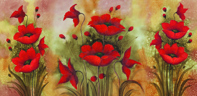 手绘复古红花装饰画1