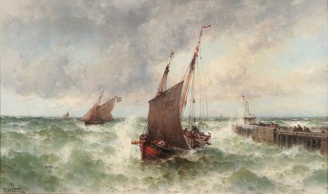 波浪中的帆船风景油画
