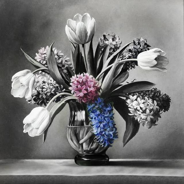 手绘黑白花朵装饰画1