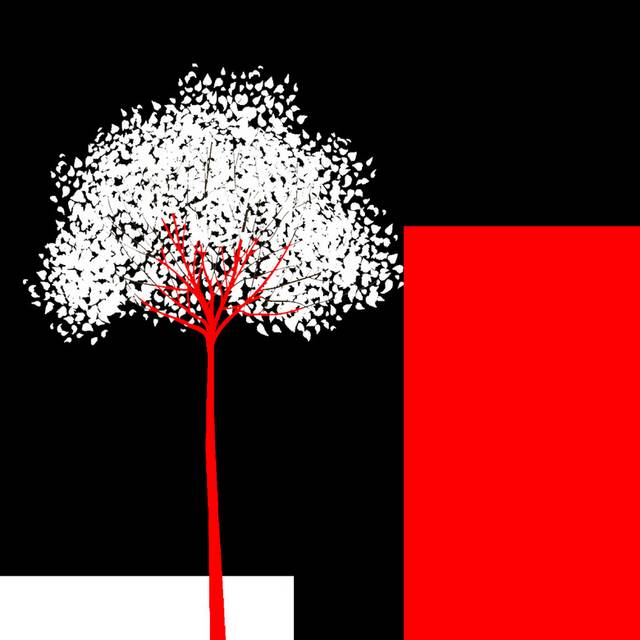 黑白红树装饰画1