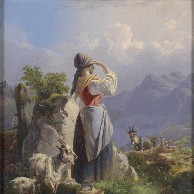 山上放羊风景油画