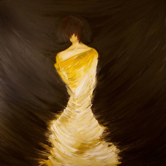 抽象穿金色裙子的女人无框画