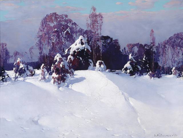 积雪风景油画